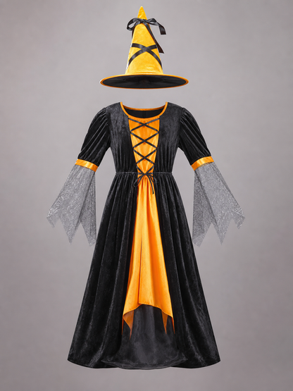 Halloween Witch Costume: Dress, Hat, and Accessory