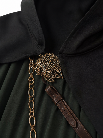 Medieval Black Hooded Costume Cloak fabric detail