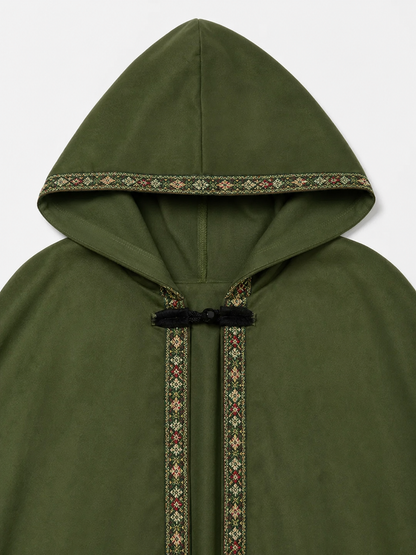 Green Carnival Cloak with Hood and Trim
