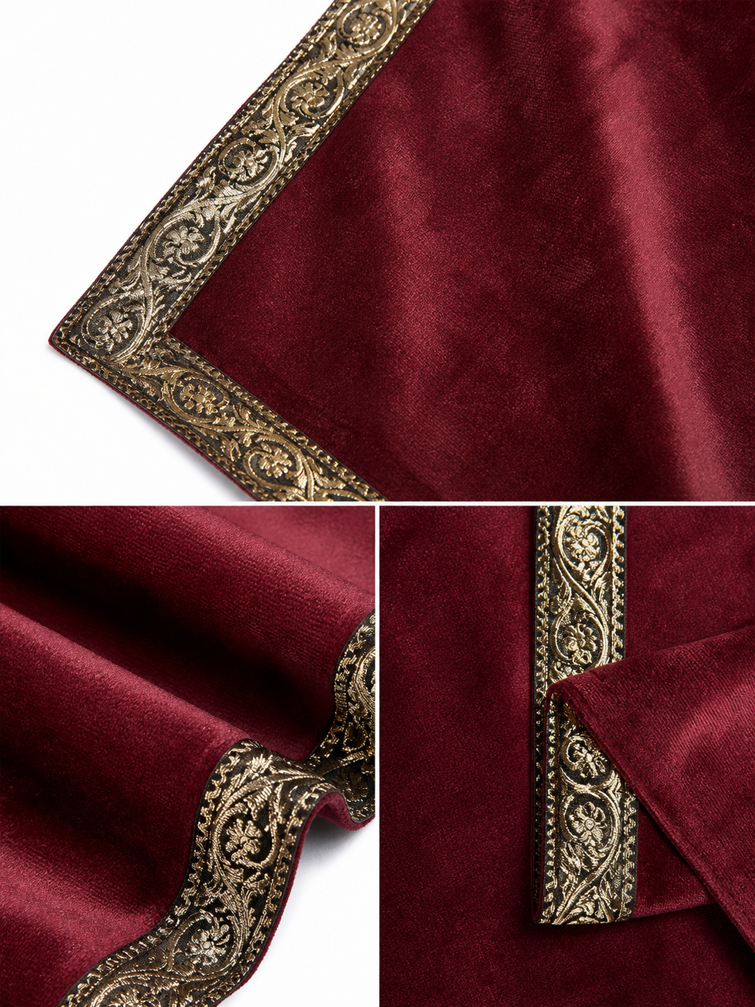 Burgundy velvet-look hooded costume cape product view 59