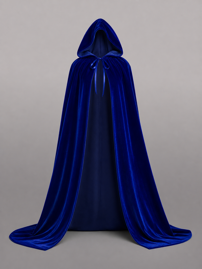 Long Blue Hooded Costume Cape