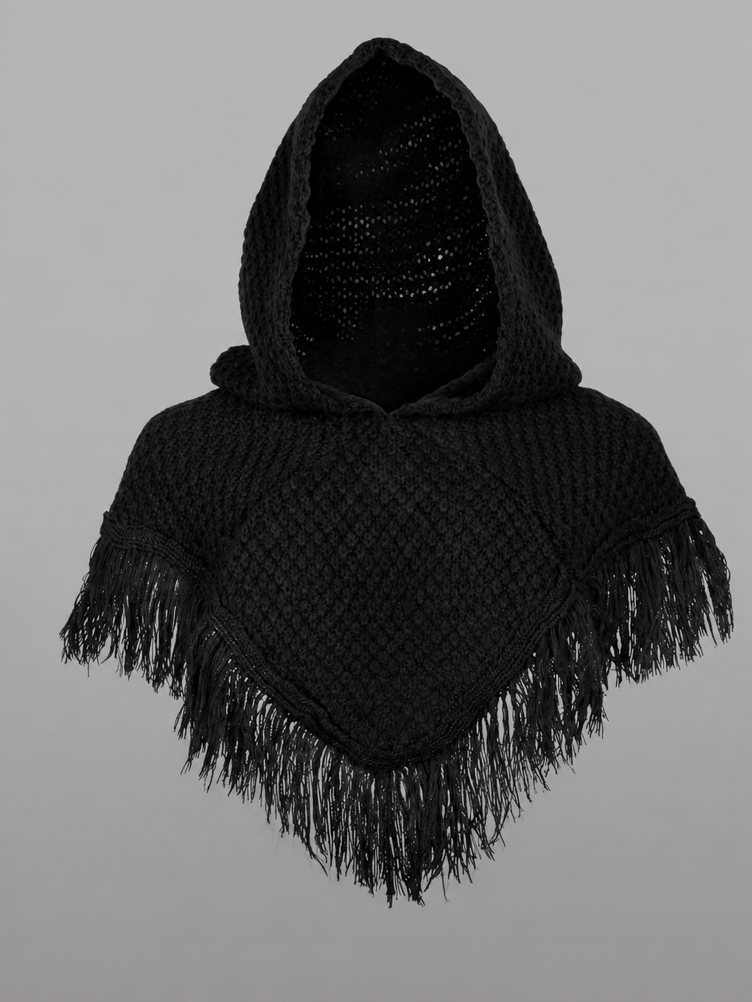 Triangular Hooded Poncho Cape with Belt