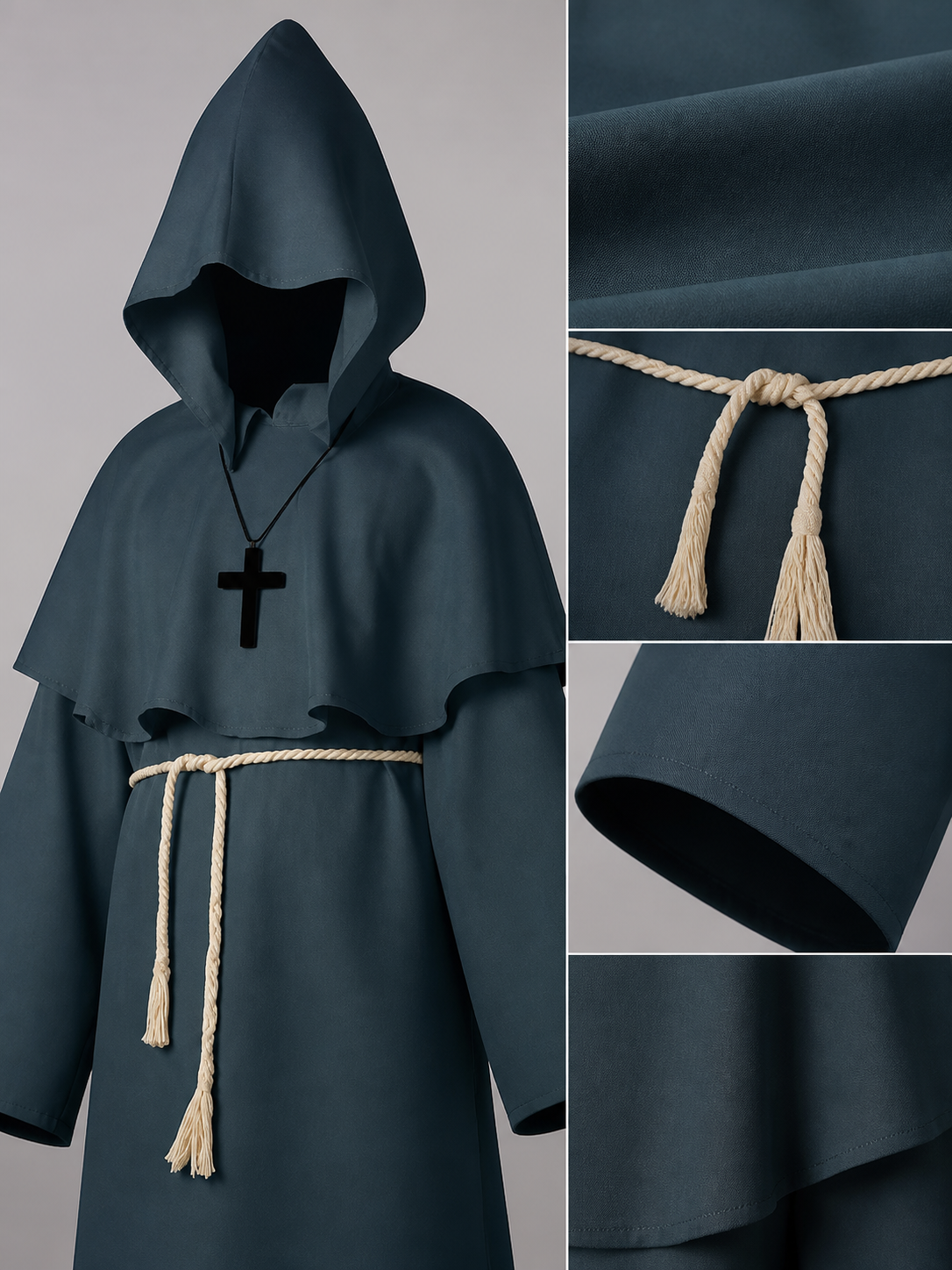 Dark Teal Hooded Costume Cloak