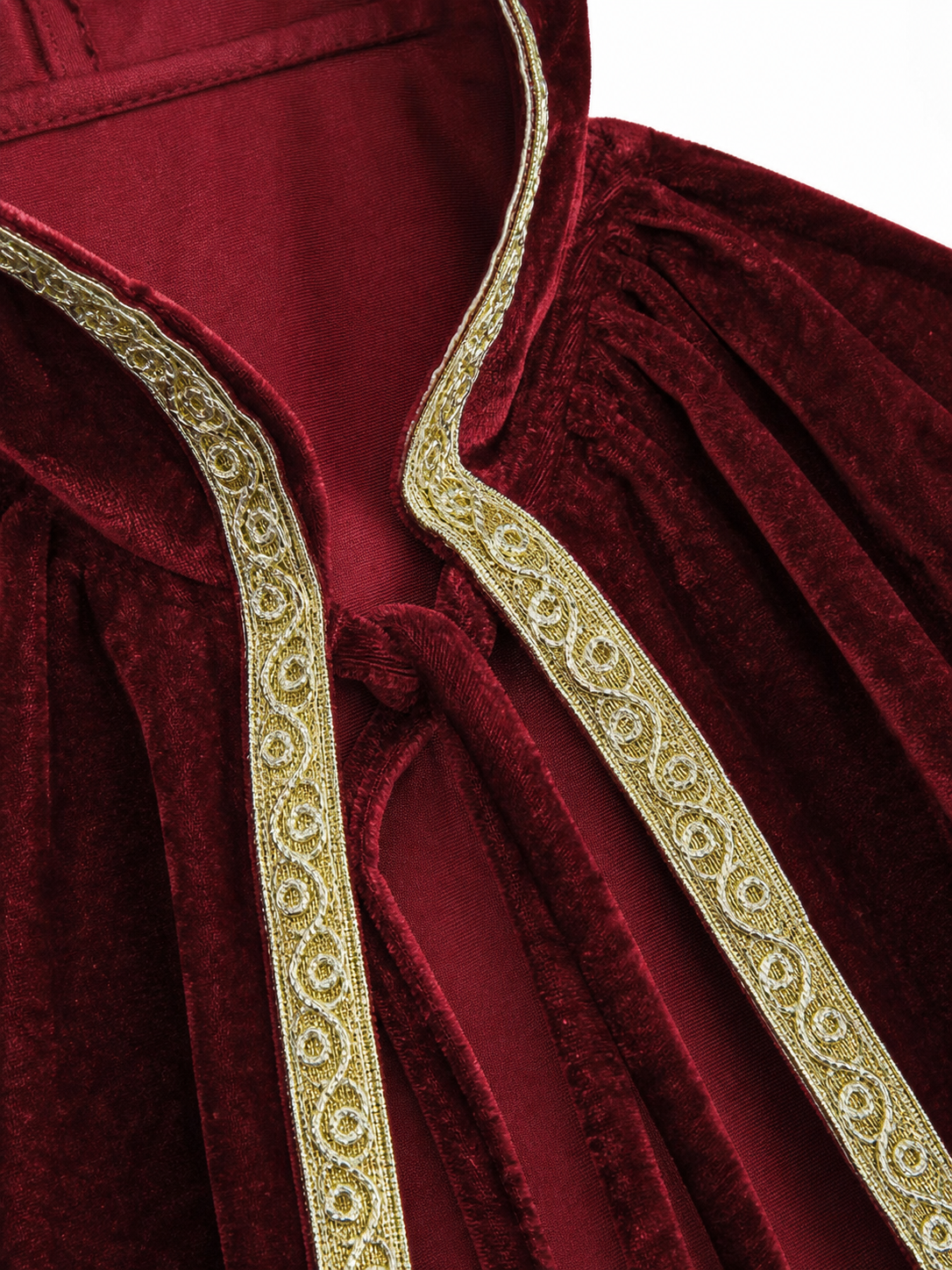 Burgundy Hooded Costume Cloak, Velvety Texture