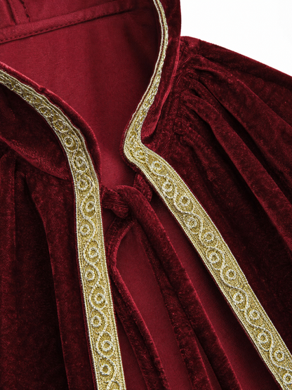 Burgundy Hooded Costume Cloak, Velvety Texture