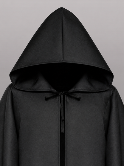 Black Hooded Carnival Cloak, Medieval Style