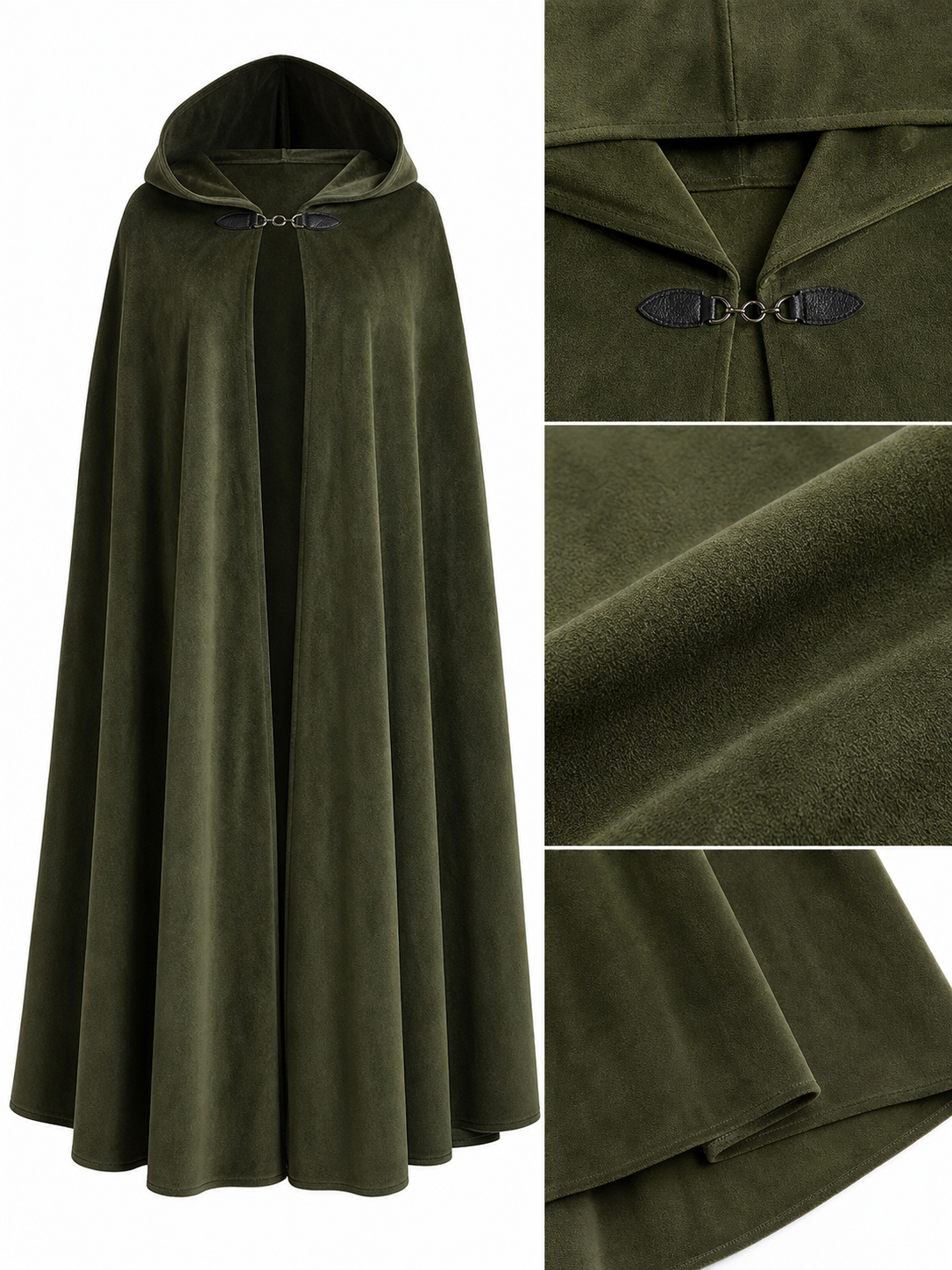 Long Green Hooded Costume Cloak