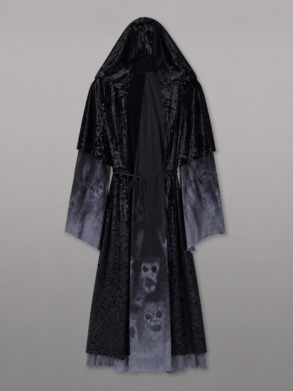 Black Hooded Gothic-Style Carnival Cloak