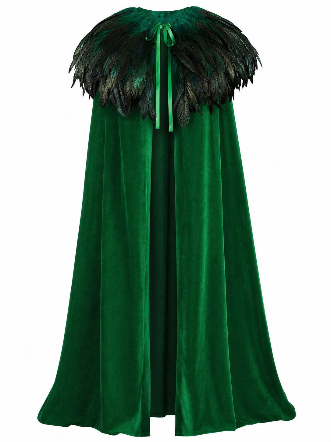 Green Carnival Cloak with Feather Trim
