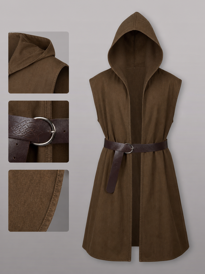 Brown hooded cosplay vest with belt product view 17