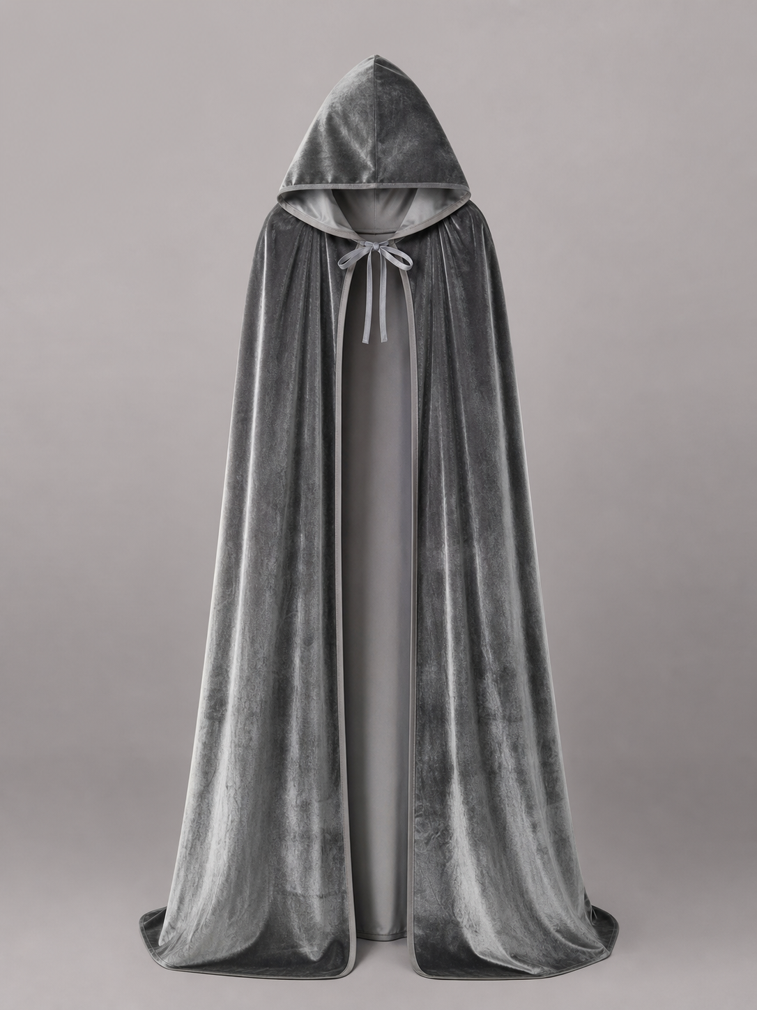 Gray Hooded Long Costume Cape