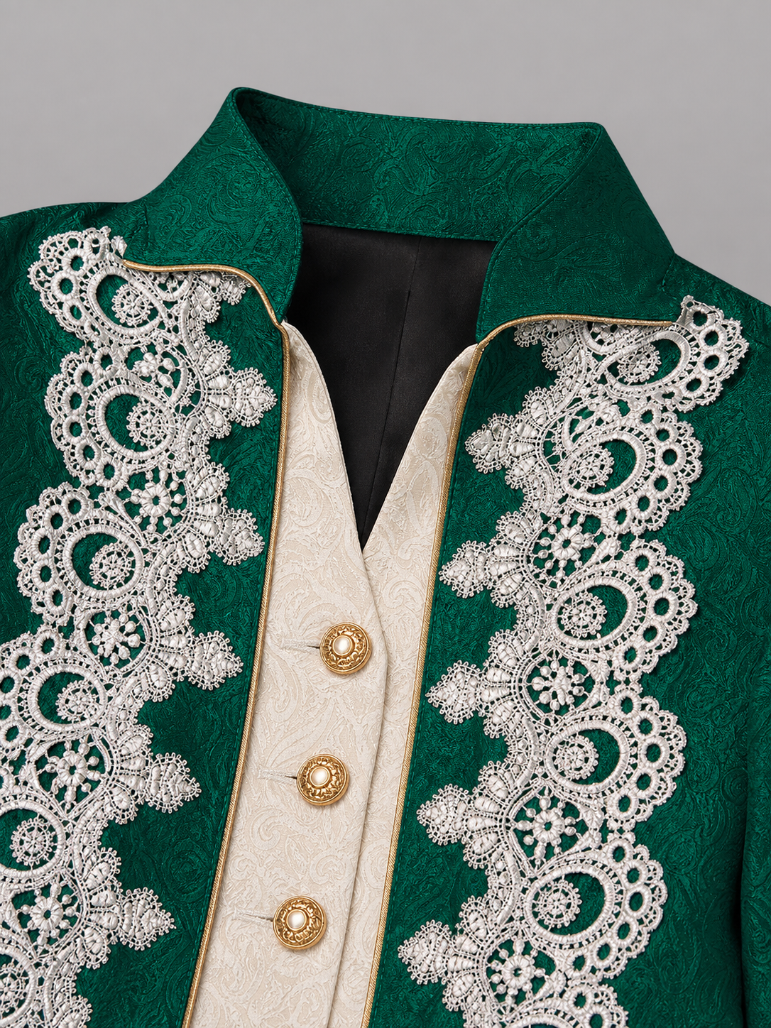 Vintage emerald tailcoat with decorative ornament