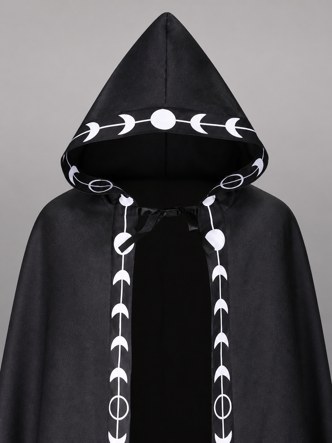 Black Carnival Cloak with Hood, Moon Pattern