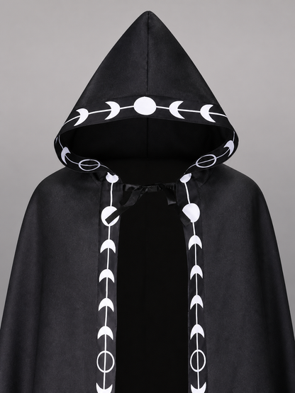 Black Carnival Cloak with Hood, Moon Pattern