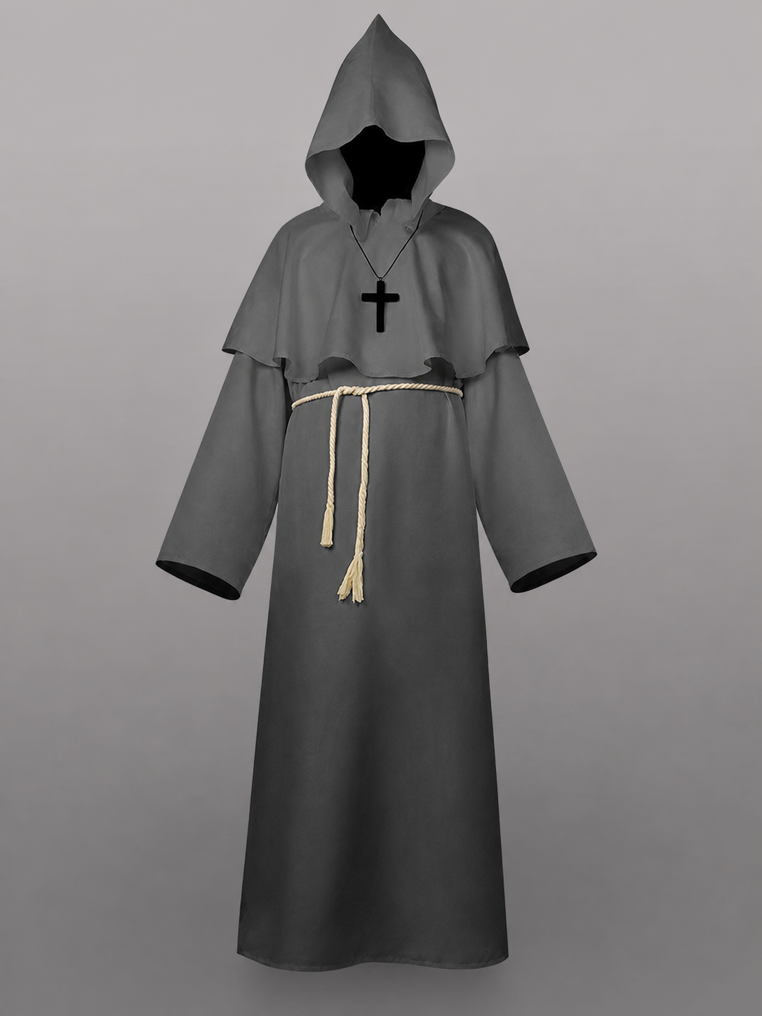 Gray Medieval Hooded Costume Cloak