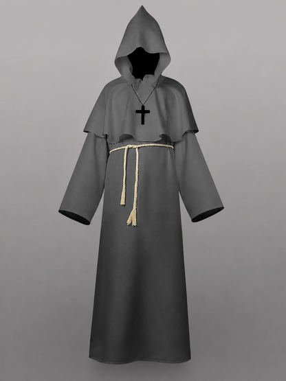 Gray Medieval Hooded Costume Cloak