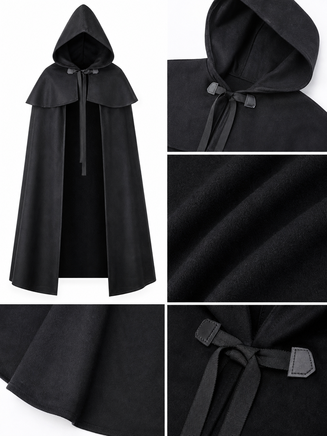 Black Medieval Hooded Carnival Cloak