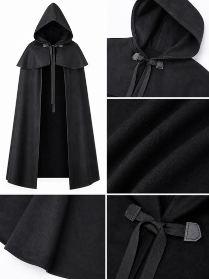 Black Medieval Hooded Carnival Cloak