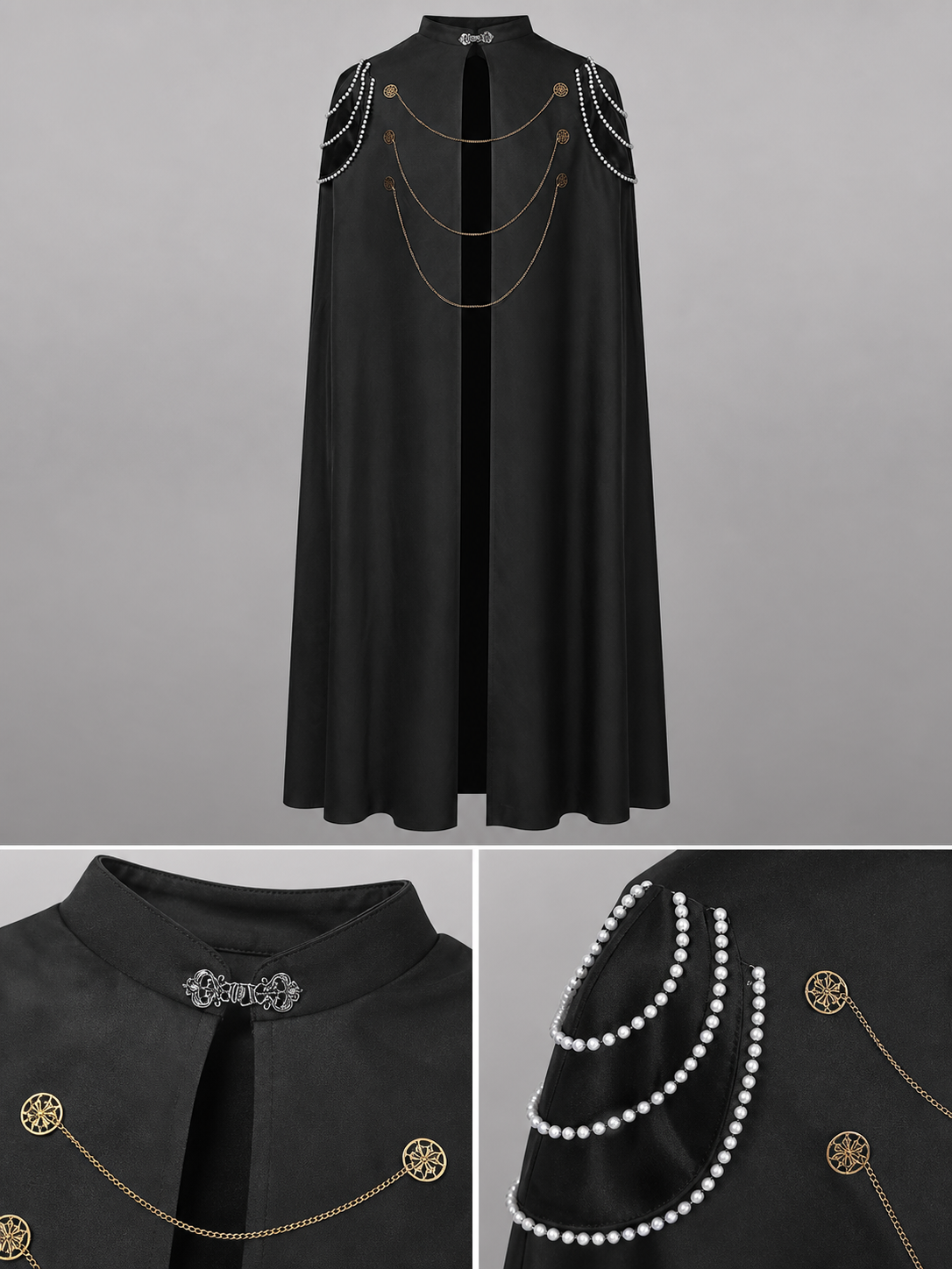 Long Black Hooded Costume Cloak