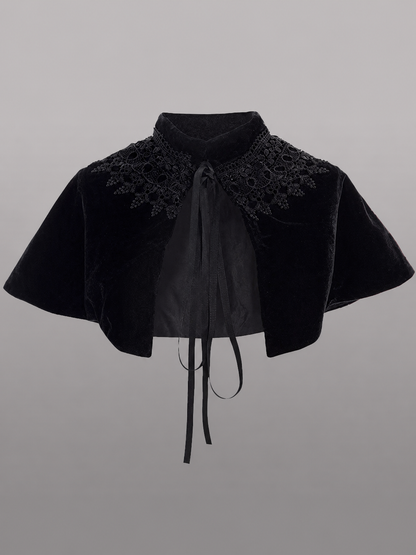 Black costume cape with collar and ties