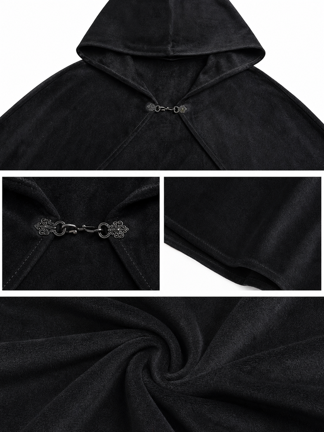 Black medieval hooded carnival cloak