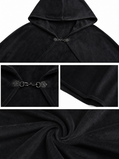 Black medieval hooded carnival cloak