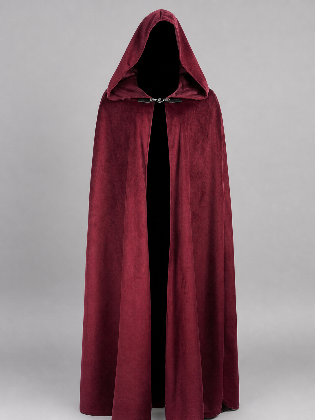 Long burgundy carnival cloak with hood
