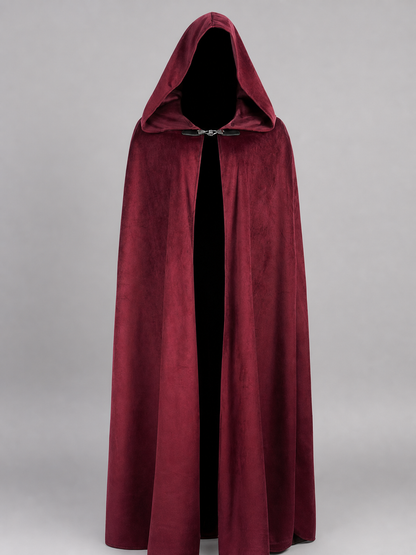 Long burgundy carnival cloak with hood