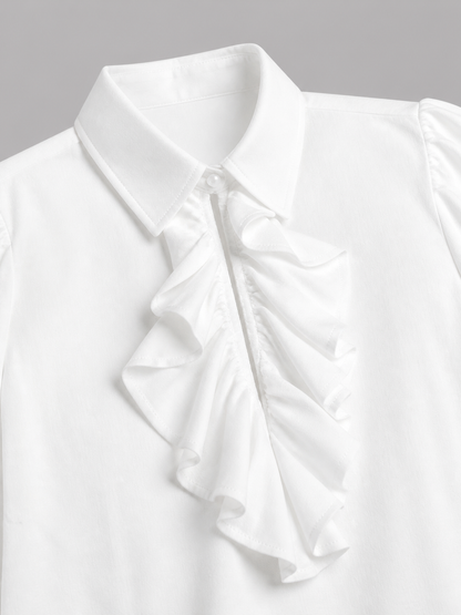 White Blouse with Jabot and Long Sleeves
