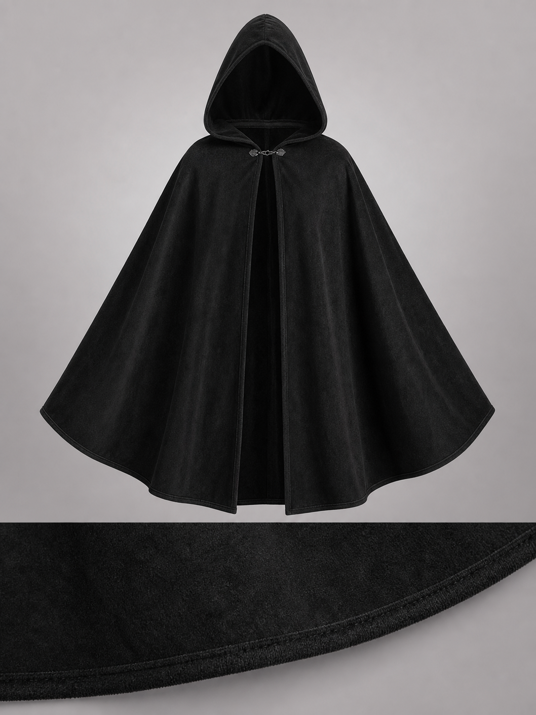 Black medieval hooded carnival cloak