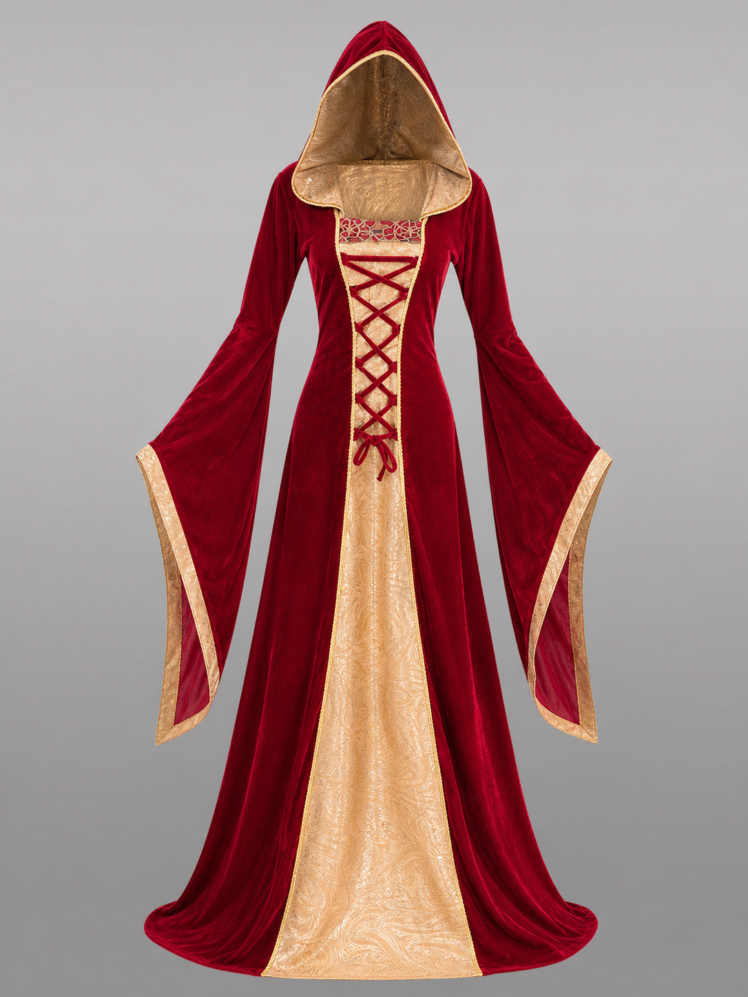 Burgundy carnival hooded cloak for cosplay