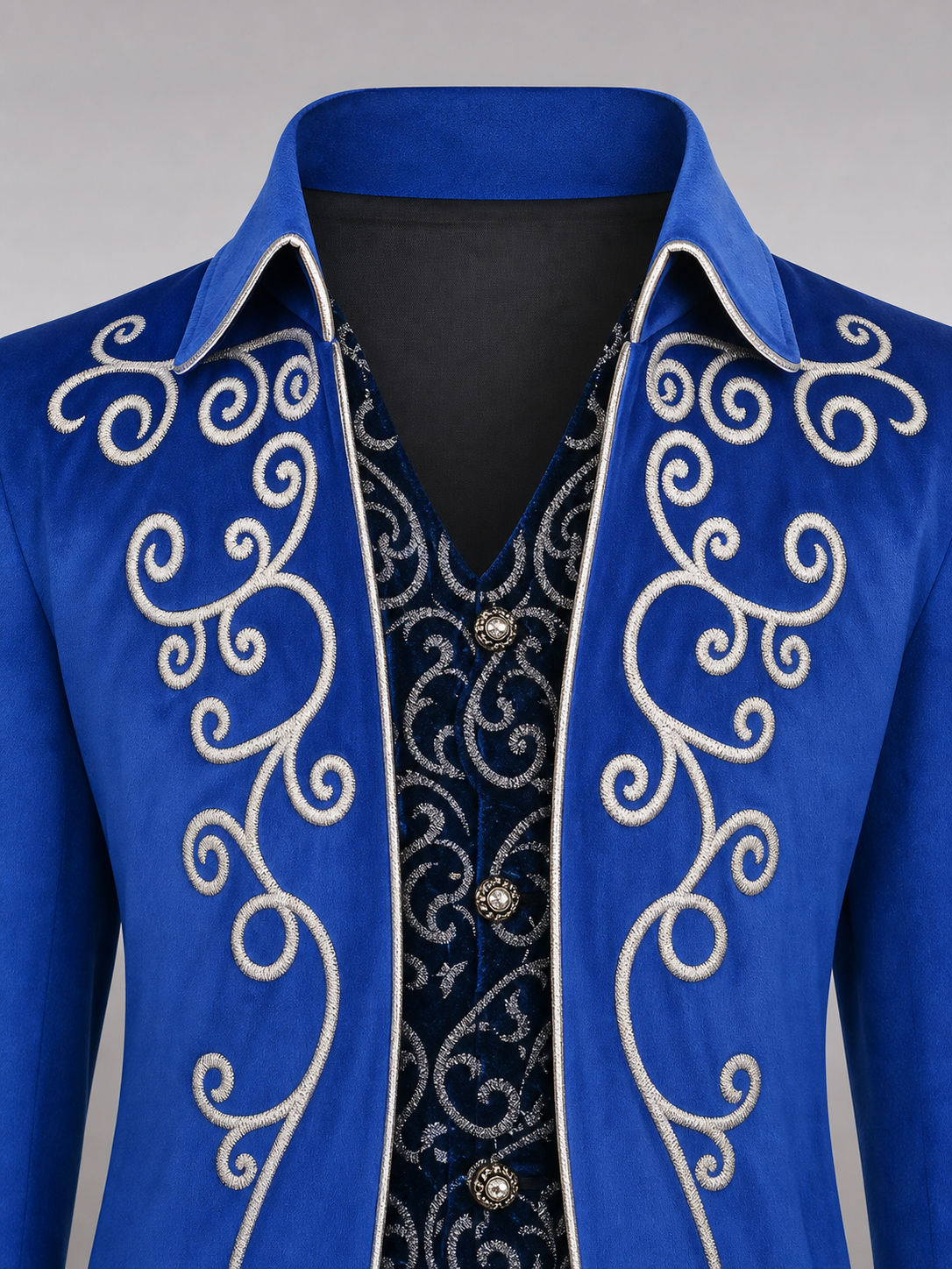 Long blue carnival cape with embroidery