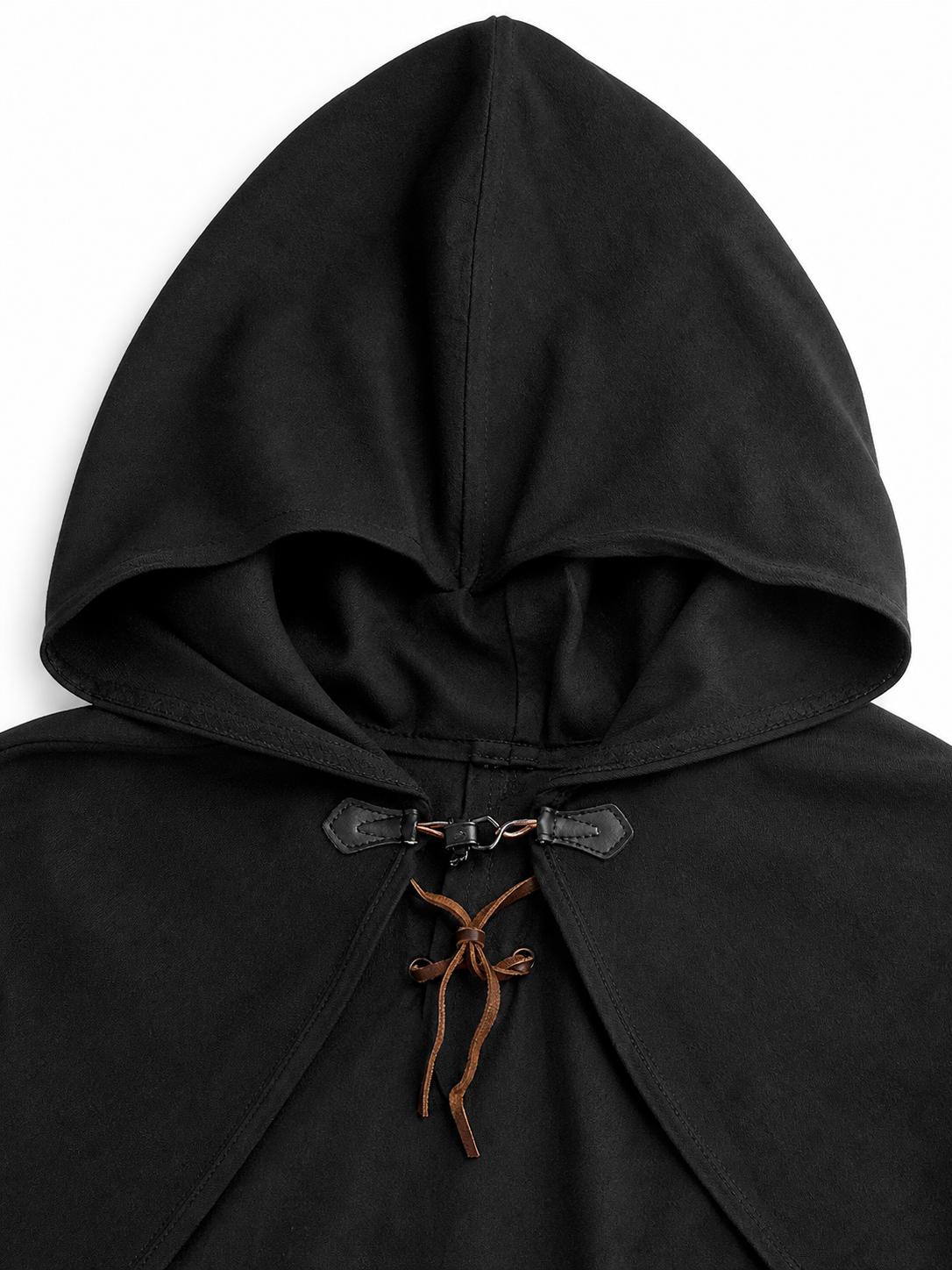 Black hooded medieval costume cloak product view 38