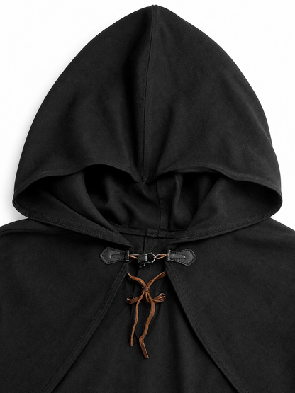 Black hooded medieval costume cloak product view 38