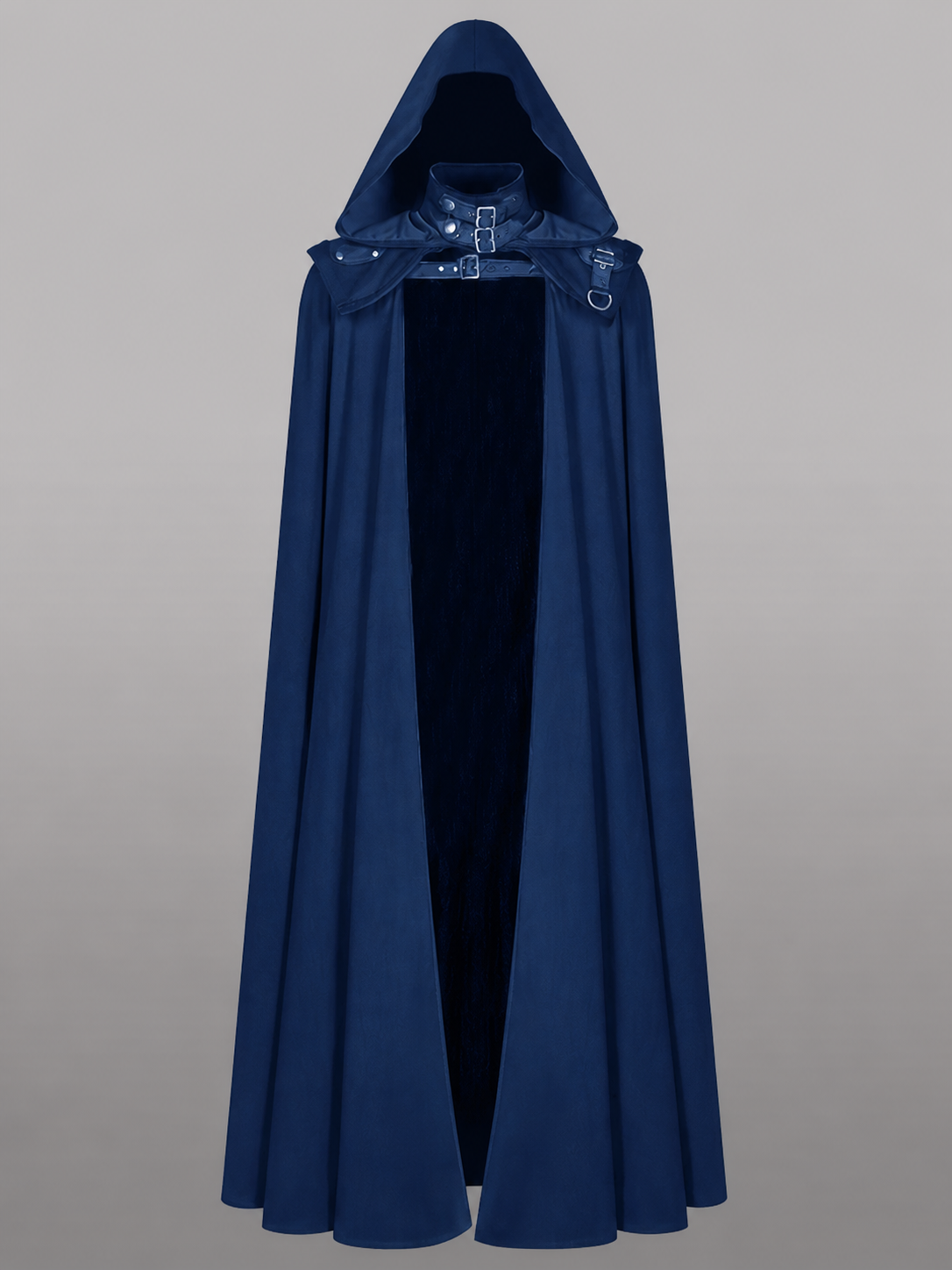 Black and blue hooded costume cape