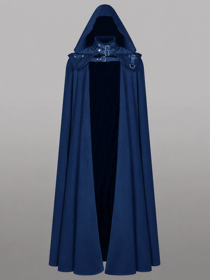 Black and blue hooded costume cape