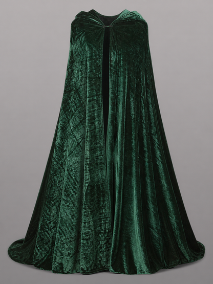 Dark green hooded velvet costume cape product view 66