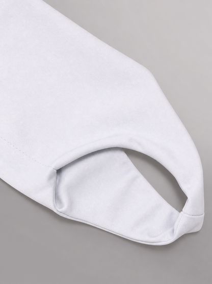 Description: White shoe covers—a pair of accessories for completing a costume and neatly covering shoes. The design consists of two identical overlays with a simple construction: the covers are worn over shoes, have open openings around the