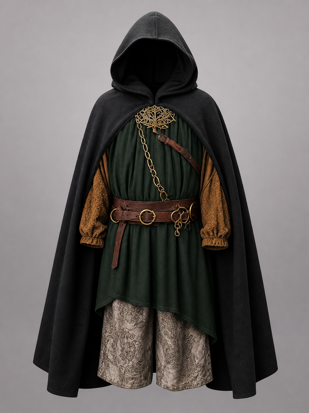 Medieval Black Hooded Costume Cloak fabric detail 3