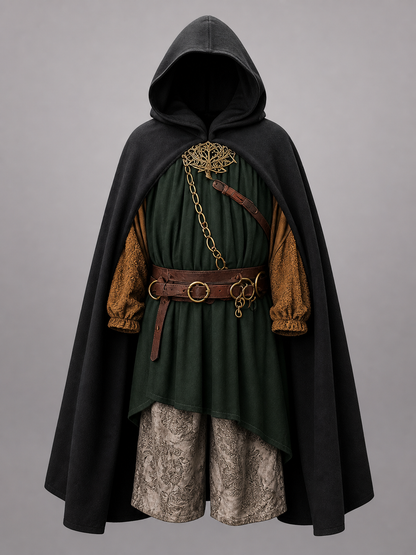 Medieval Black Hooded Costume Cloak fabric detail 3