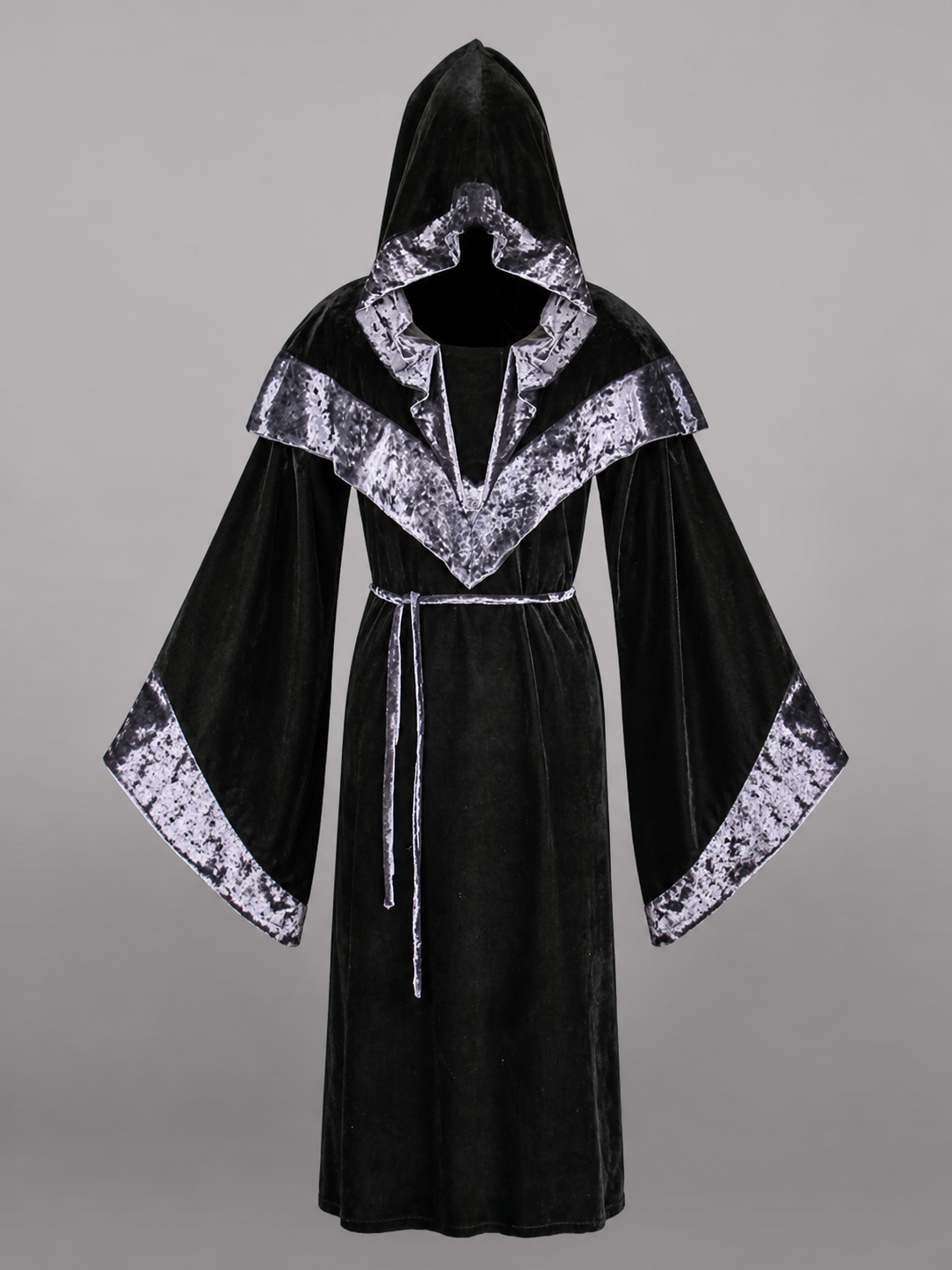 Black Carnival Cloak with Hood and Trim