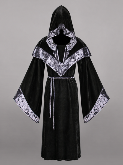 Black Carnival Cloak with Hood and Trim