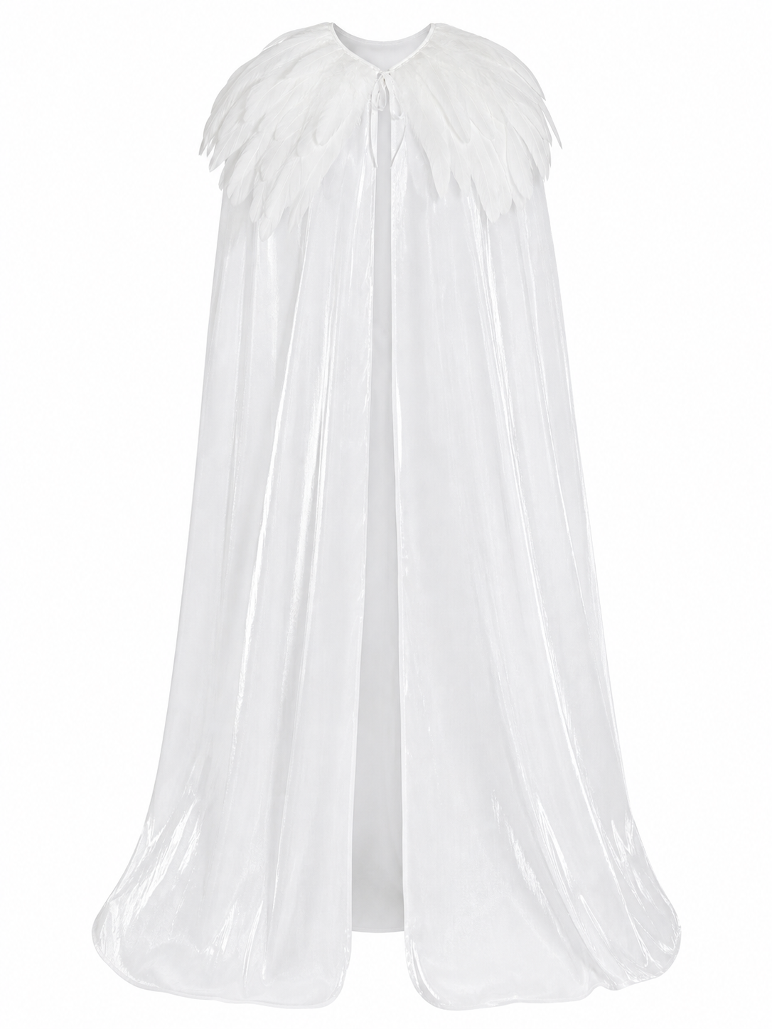 White Velvet Cape with Feather Trim, Maxi