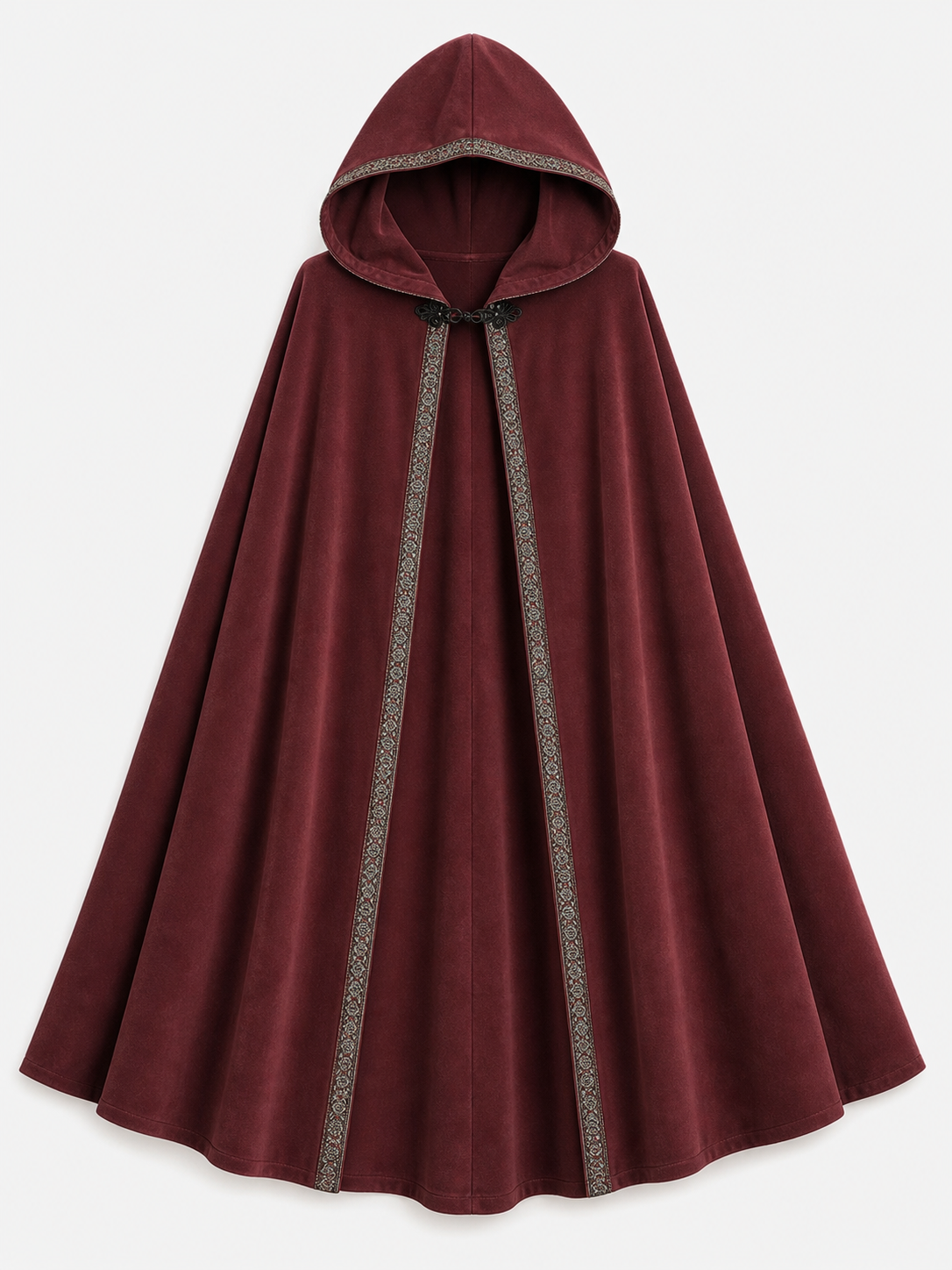 Carnival burgundy hooded cloak with trim