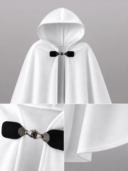 White medieval costume cloak with hood
