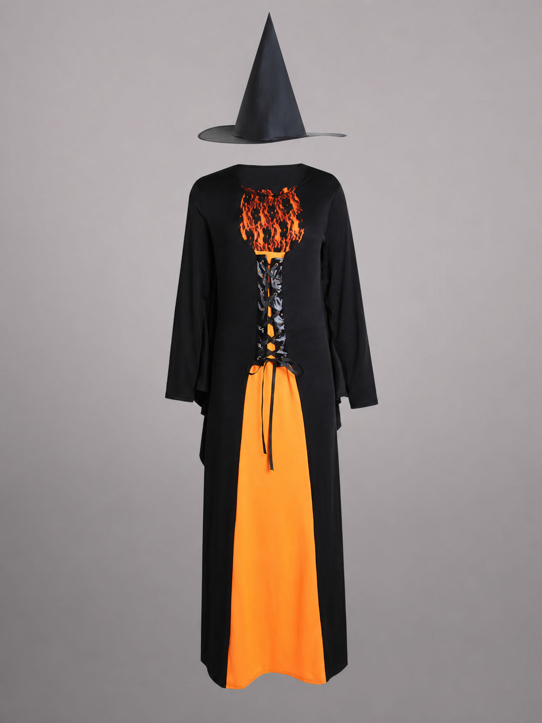 Witch costume with dress and pointed hat