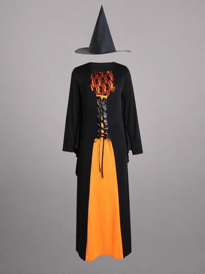 Witch costume with dress and pointed hat