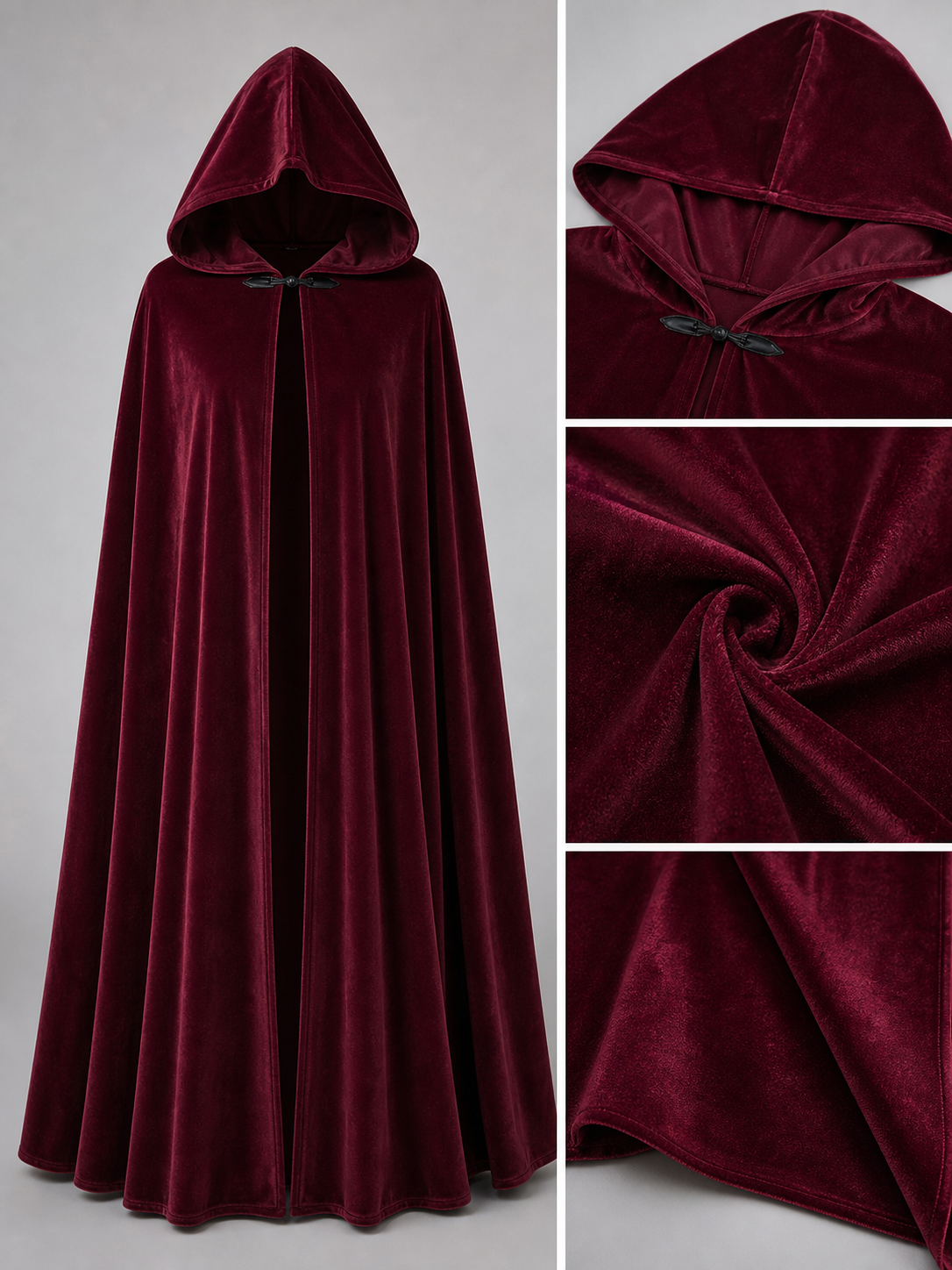 Burgundy Long Carnival Cloak with Hood