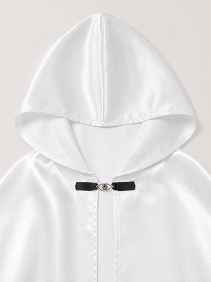 White Hooded Costume Cloak, Flowing Silhouette
