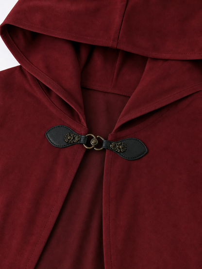 Burgundy Hooded Costume Cloak for Cosplay